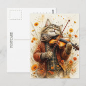 Carte Postale Chat Jouant du Violon (Devant / Derrière)