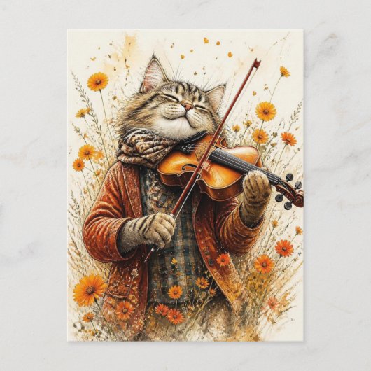Carte Postale Chat Jouant du Violon (Devant)