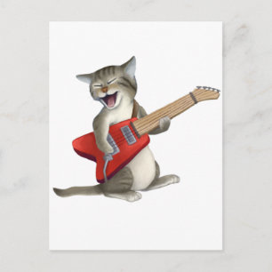 Carte Postale Chat Jouer de la guitare