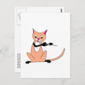 Carte Postale Chat Jouer la Flûte (Devant / Derrière)