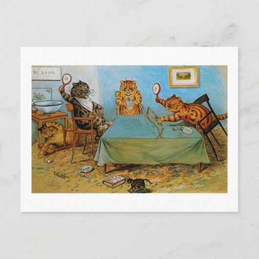 Carte Postale Chat Jouer ping-pong, Louis Wain (Devant)
