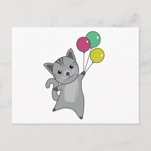 Carte Postale Chat Kitten Ballons mignons Animaux Gris Chats (Devant)