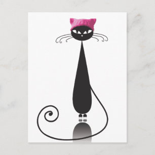 Carte Postale Chat Kitty Casquette rose
