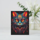 Carte Postale Chat Kitty coloré Animal Psychedelic Tribal Art (Debout devant)