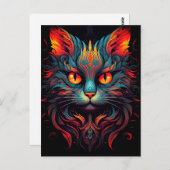 Carte Postale Chat Kitty coloré Animal Psychedelic Tribal Art (Devant / Derrière)