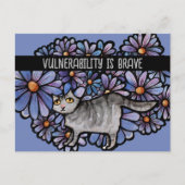 Carte Postale Chat Kitty Marguerites Violettes Art Chat Gris Cha (Devant)