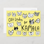 Carte Postale CHAT LADIES pour l'élection de KAMALA Cute VOTE (Devant / Derrière)