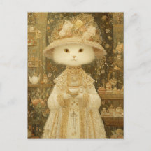 Chat Lady Snow – Chat victorien avec tasse à thé