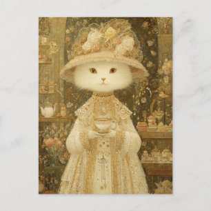 Carte Postale Chat Lady Snow – Chat victorien avec tasse à thé