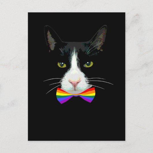 Carte Postale Chat LGBT Gay avec noeud papillon arc-en-ciel (Devant)