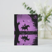 Carte Postale Chat licorne sorcière mignonne d'Halloween (Debout devant)