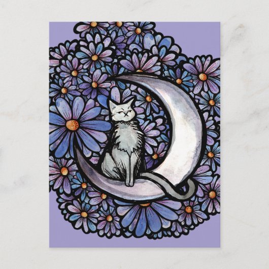Carte Postale Chat Luna Moon Violet Daisy (Devant)