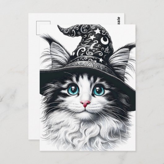 Carte Postale Chat magique mignonne dans Assistant Casquette Spl (Devant / Derrière)