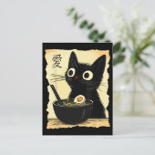 Carte Postale Chat mangeant des ramen (Debout devant)