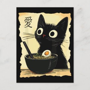 Carte Postale Chat mangeant des ramen