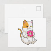 Carte Postale Chat mangeant un beignet (Devant / Derrière)