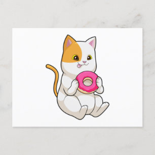 Carte Postale Chat Mangeant un Donut