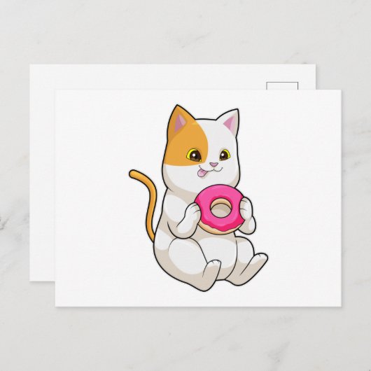 Carte Postale Chat mangeant un donut (Devant / Derrière)