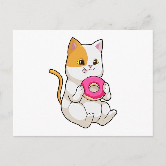 Carte Postale Chat mangeant un donut (Devant)