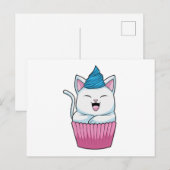 Carte Postale Chat Mangeant un Muffin (Devant / Derrière)