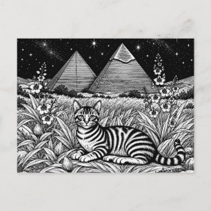 Carte Postale Chat Mau égyptien sous les pyramides