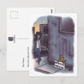 Carte Postale Chat mendiant avec pancarte (Devant / Derrière)
