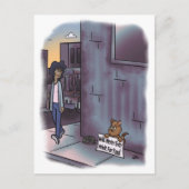 Carte Postale Chat mendiant avec pancarte (Devant)