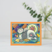 CARTE POSTALE CHAT MÈRE & CUISINE, QUILTS EN PATCHWORK, PINCUSHI (Debout devant)