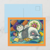 CARTE POSTALE CHAT MÈRE & CUISINE, QUILTS EN PATCHWORK, PINCUSHI (Devant / Derrière)