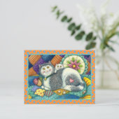 CARTE POSTALE CHAT MÈRE & CUISINE, QUILTS EN PATCHWORK, PINCUSHI (Debout devant)