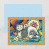 CARTE POSTALE CHAT MÈRE & CUISINE, QUILTS EN PATCHWORK, PINCUSHI (Devant / Derrière)
