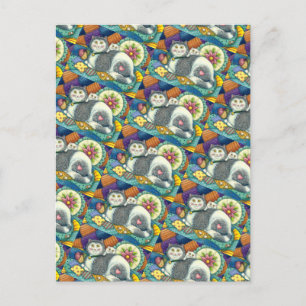 CARTE POSTALE CHAT MÈRE & CUISINE, QUILTS EN PATCHWORK, PINCUSHI