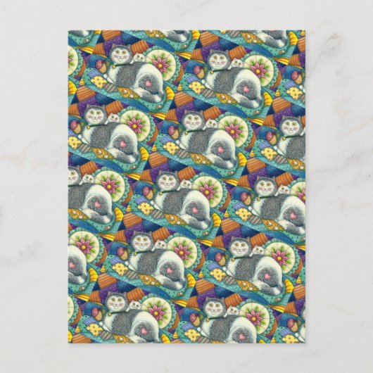 CARTE POSTALE CHAT MÈRE & CUISINE, QUILTS EN PATCHWORK, PINCUSHI (Devant)