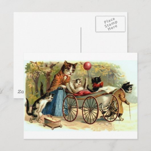 Carte Postale Chat mère vintage (Devant / Derrière)