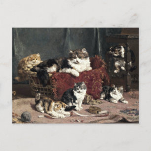 Carte Postale Chat Mère vintage Avec Chatons Joués