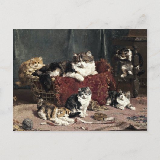 Carte Postale Chat Mère vintage Avec Chatons Joués (Devant)