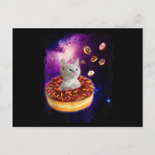 Carte Postale Chat Mignon à l'Intérieur de Beignet Dans l'Espace (Devant)