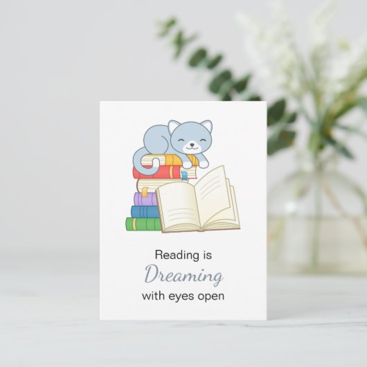 Carte Postale Chat mignon au-dessus d'une citation de lecture de (Debout devant)