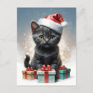 Carte Postale chat mignon avec chapeau santa Illustration