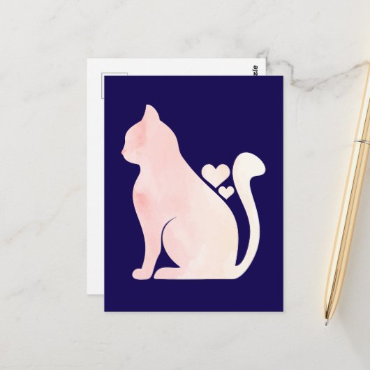 Carte Postale Chat mignon avec des cœurs (Devant/Arrière en situation)