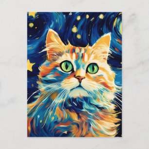 Carte Postale Chat mignon avec étoiles