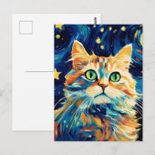 Carte Postale Chat mignon avec étoiles (Devant / Derrière)