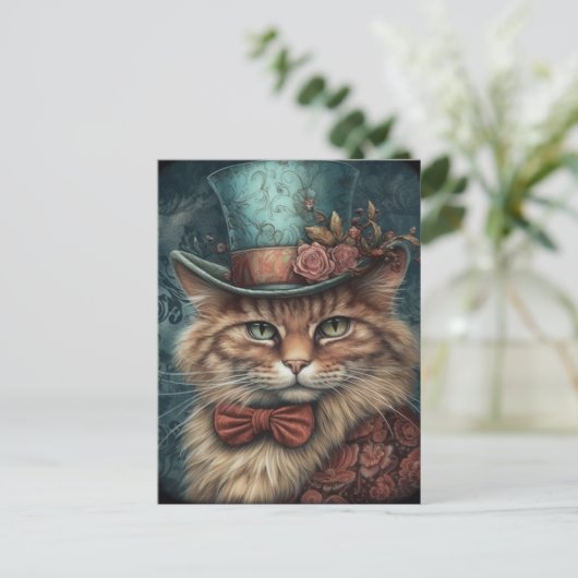 Carte Postale Chat mignon avec un Tophat bleu (Debout devant)