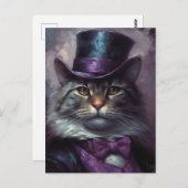 Carte Postale Chat mignon avec un Tophat noir et violet (Devant / Derrière)