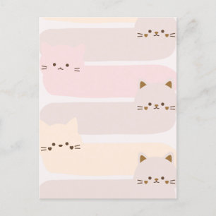 Carte Postale Chat mignon couleur pastel rose jaune brun design