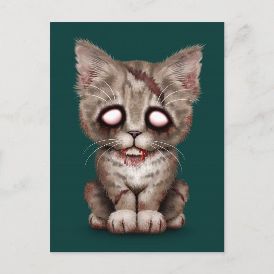 Carte Postale Chat Mignon De Chaton De Zombi Sur Le Bleu Zazzle Be