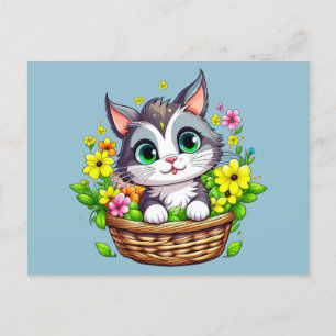 Carte Postale Chat mignon de Pâques de printemps dans les fleurs