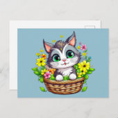 Carte Postale Chat mignon de Pâques de printemps dans les fleurs (Devant / Derrière)