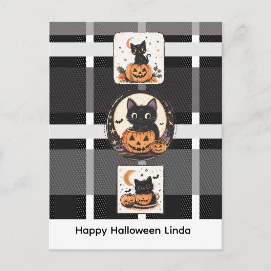 Carte Postale Chat mignon d'Halloween automne (Devant)