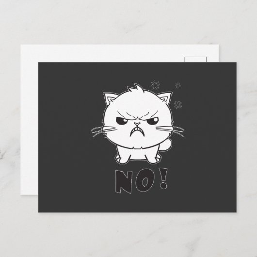 Carte Postale Chat mignon en colère en train de baiser Non. (Devant / Derrière)